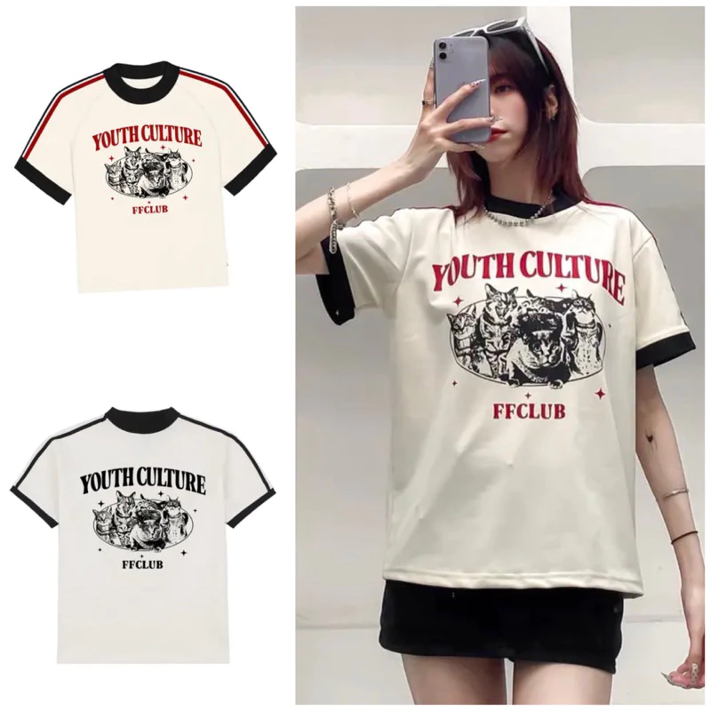 ÁO Thun Form Fit FFCLUB CAT CREW . Áo Baby Tee Phối Tay Sọc Chất Cotton Co Giãn