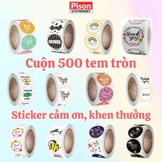 Cuộn 500 nhãn dán sticker Pison dễ thương, hình dán cute cảm ơn, khen thưởng trang trí đáng yêu văn phòng phẩm