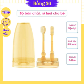 Sét Rơ Lưỡi + Bàn Chải Silicon Cho Bé 0-24 Tháng