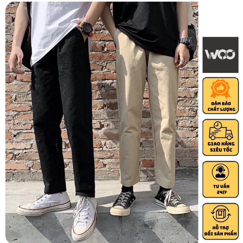 Quần kaki trơn, Quần Baggy Nam Nữ KAKI Ống Suông Unisex co giãn trẻ trung năng động