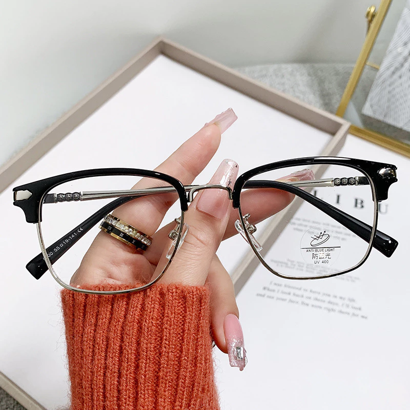 Gọng Kính Cắt Vành Nam Nữ, Mắt Kính Nửa Vành Gọng Kim Loại Chống Ánh Sáng Xanh Unisex