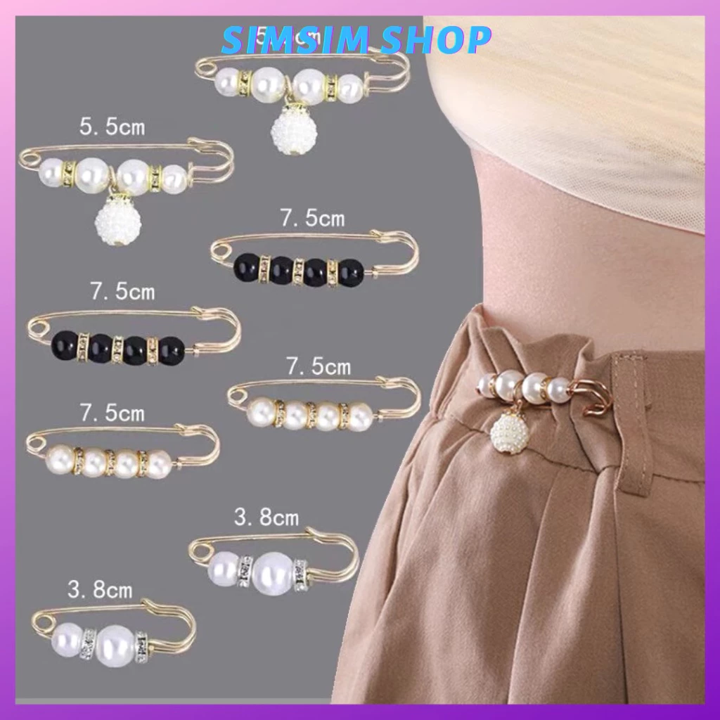 Ghim cài quần áo đính hạt trai điều chỉnh kích thước quần bò, váy, áo rộng tiện lợi