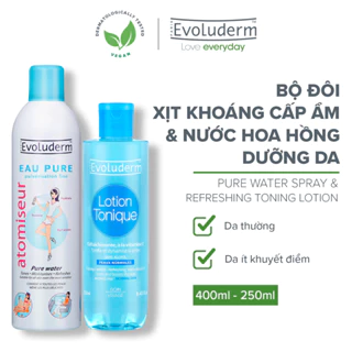 Bộ sản phẩm dưỡng ẩm và chăm sóc da Xịt khoáng Evoluderm 400ml + Nước hoa hồng dành cho da thường 250ml