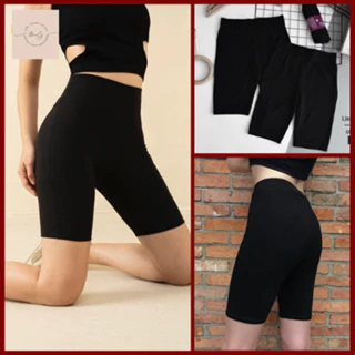 Quần legging nữ BeeCy quần legging đùi leeging cạp chun bản to vải thun màu đen chất dày dặn