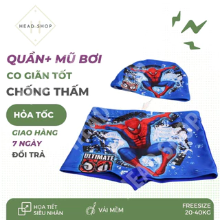 Bộ quần và mũ bơi siêu nhân cho bé trai, chất liệu bền đẹp co giãn chống thấm nước freesize từ 10-35kg HeadShop