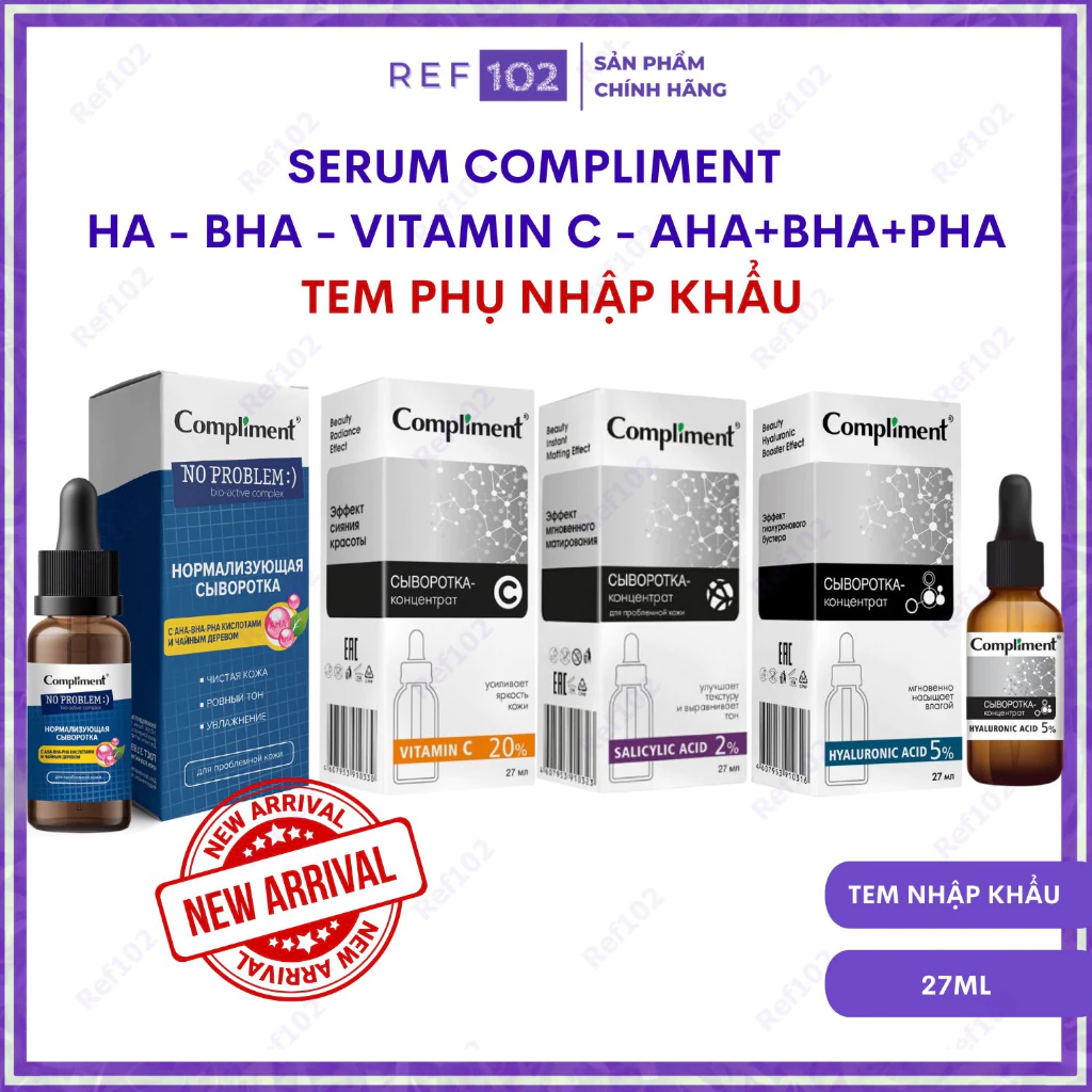 Tinh chất serum Compliment HA - BHA - VITAMIN C - PHA giảm mụn mờ thâm dưỡng da hiệu quả