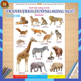 Bộ Tranh Treo Tường Song Ngữ 12 Chủ Đề Cho Bé (6 Tờ 2 Mặt) - Loại Lớn