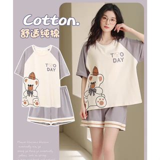 Set đồ ngủ nữ mặc nhà, đồ bộ nữ pjama mặc nhà chất liệu cotton co gian mềm mát thấm hút mồ hôi