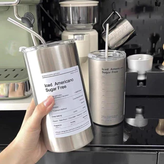 Ly giữ nhiệt Americano dung tích 600ml, cốc giữ nhiệt uống cafe inox 304, tặng kèm ống hút