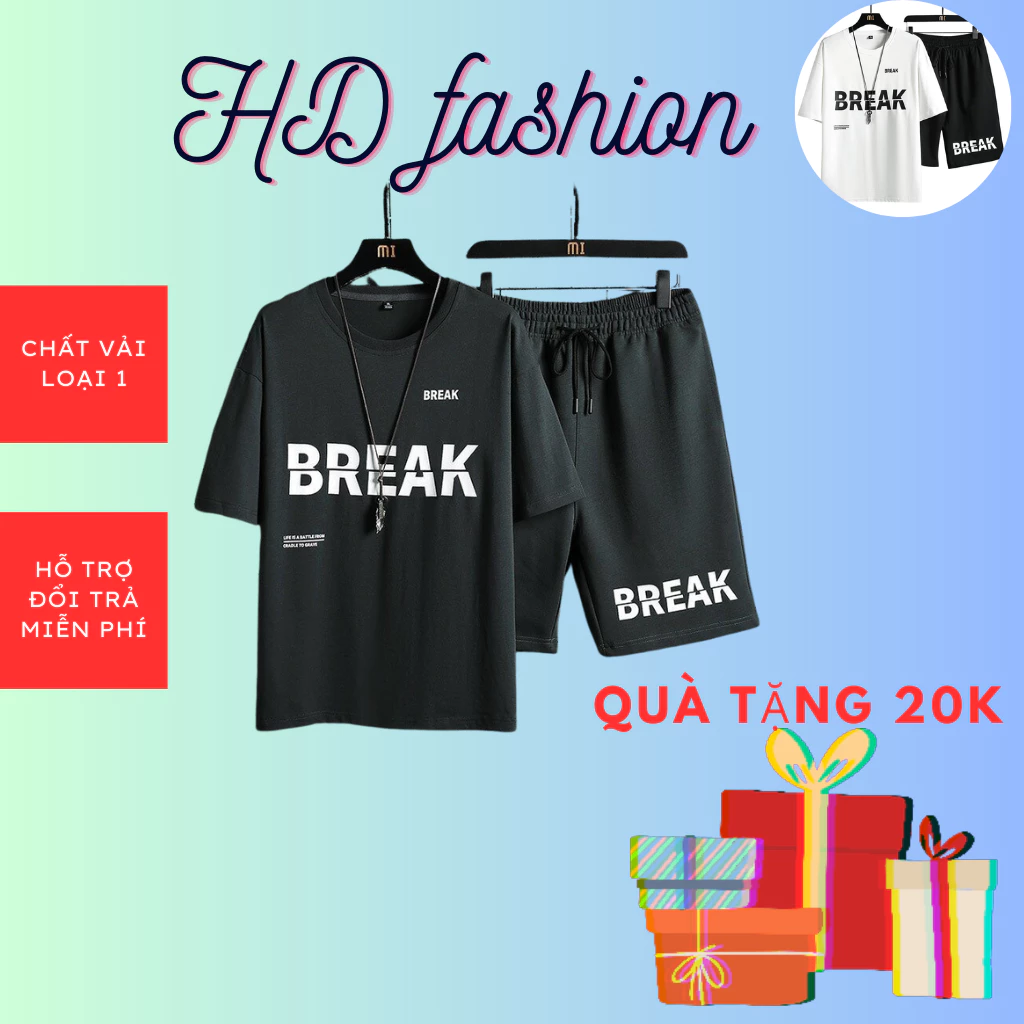 Bộ Nam hè thể thao DHFASHION bộ nam BREAK Chất vải thun cotton cao cấp co dãn 4 chiều thoải mái thoáng mát mã HDBK
