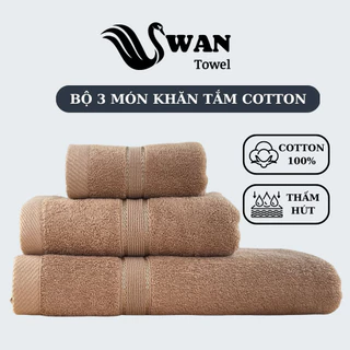 Combo Khăn Tắm, Khăn Mặt, Khăn Gội Cotton 100% SWAN TOWEL mềm mại thấm hút tốt