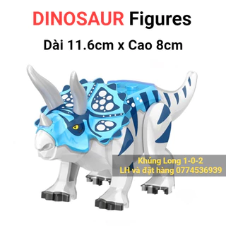 Khủng Long 3 Sừng Xanh Trắng Hãng Lele con dài 11.6cm x cao 8cm