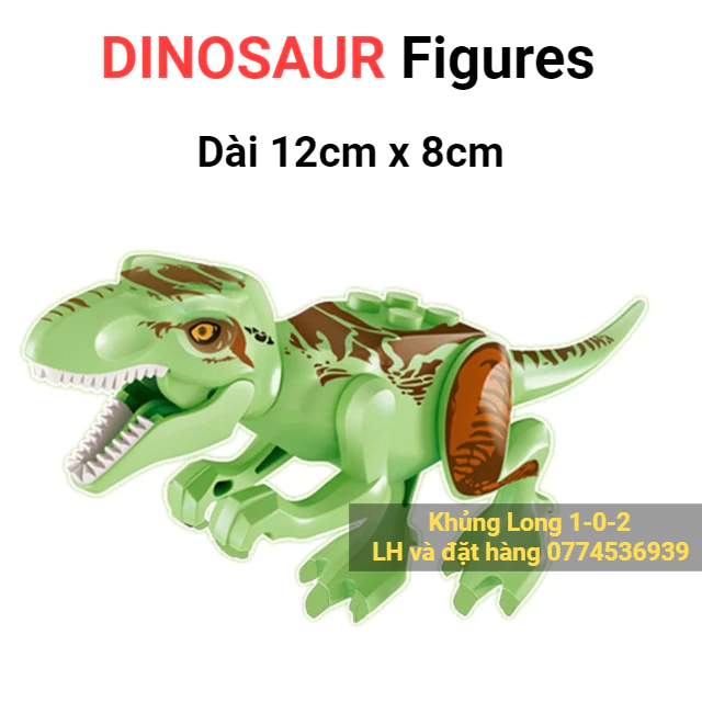 Khủng Long Bạo Chúa Xanh Lá Sáng Hãng Lele con dài 12cm x cao 8cm