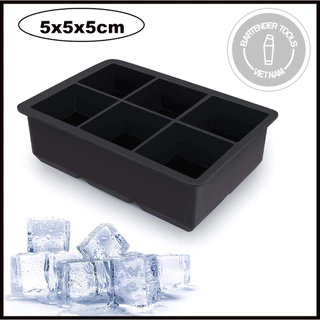 Khay silicon làm đá vuông 6 ô 5x5cm có nắp