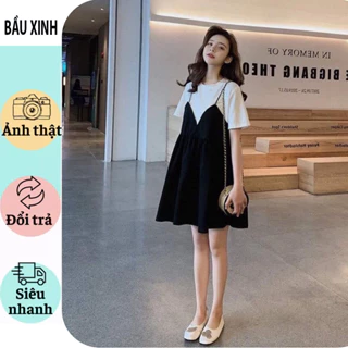 [V46] VÁY BẦU CÔNG SỞ DỰ TIÊC ĐEP-ĐẦM BẦU THIẾT KẾ SÉT YẾM LIỀN XINH XẮN BABYDOLL GIẢ YẾM VẢI COTTON MỀM MỊN BIGSIZE