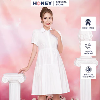 Váy bầu công sở cổ sơ mi dáng babydoll - thời trang đầm bầu cao cấp honey