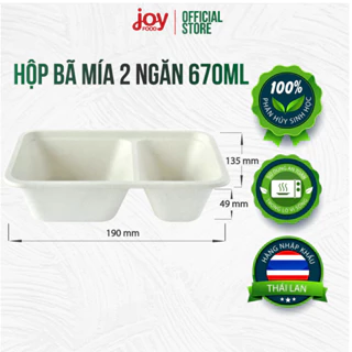 50 hộp bã mía Gracz (Thái Lan) chữ nhật 2 ngăn 670ml, hộp dùng 1 lần cao cấp + Nắp Nhựa