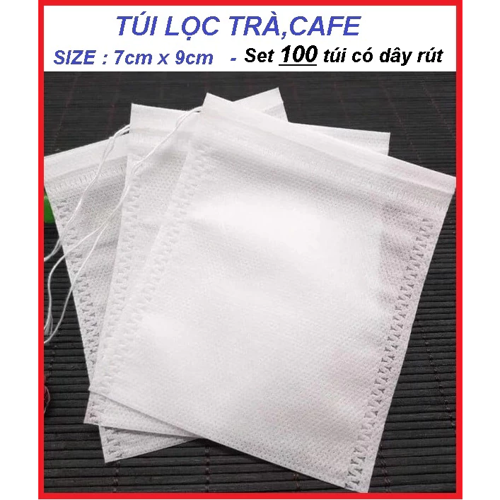 100 TÚI LỌC TRÀ , CAFE BẰNG VẢI KHÔNG DỆT,CÓ DÂY RÚT