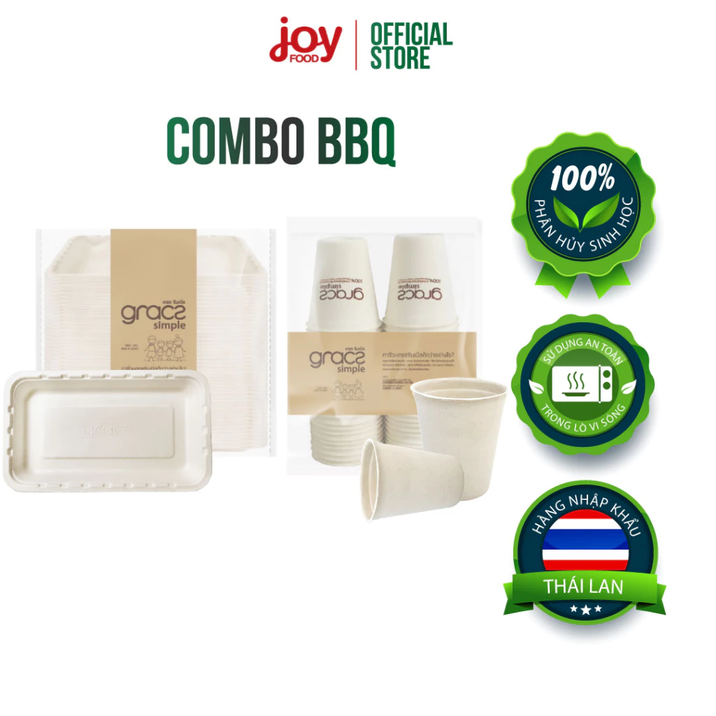 50 khay chữ nhật & 50 ly bã mía dùng 1 sử dụng cho tiệc nướng, tiệc BBQ