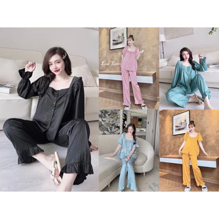 Bộ Pijama Lụa Xước Tằm Cổ Vuông Mới