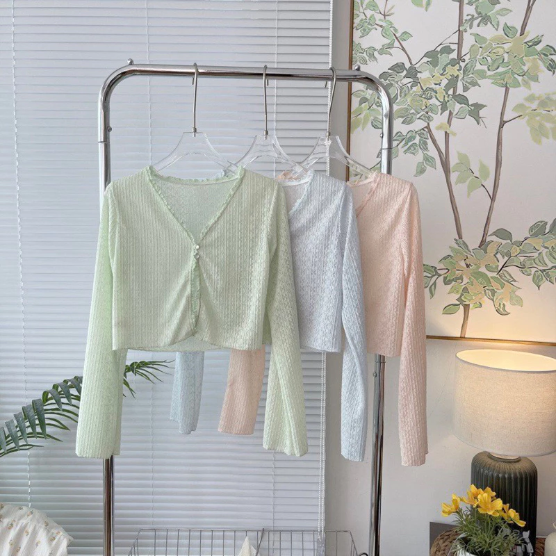 Áo khoác cardigan mỏng mịn dáng croptop tone màu pastel