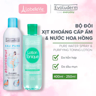 Bộ Xịt Khoáng Evoluderm dưỡng ẩm cấp nước 400ml và Nước Hoa Hồng trà xanh cho da hỗn hợp dầu mụn 250ml