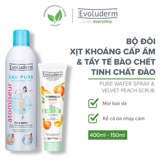 Bộ đôi Xịt khoáng cấp nước dưỡng ẩm cho da Evoluderm 400ml và Tẩy tế bào chết dành cho mặt tinh chất Đào 150ml