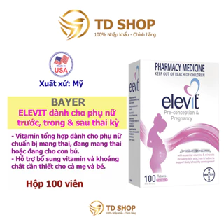 [NK Úc] Elevit bầu Úc - Vitamin Tổng Hợp cho bà Bầu 100 viên mẫu mới date mới, giúp mẹ bầu khỏe, con khỏe - TD Shop