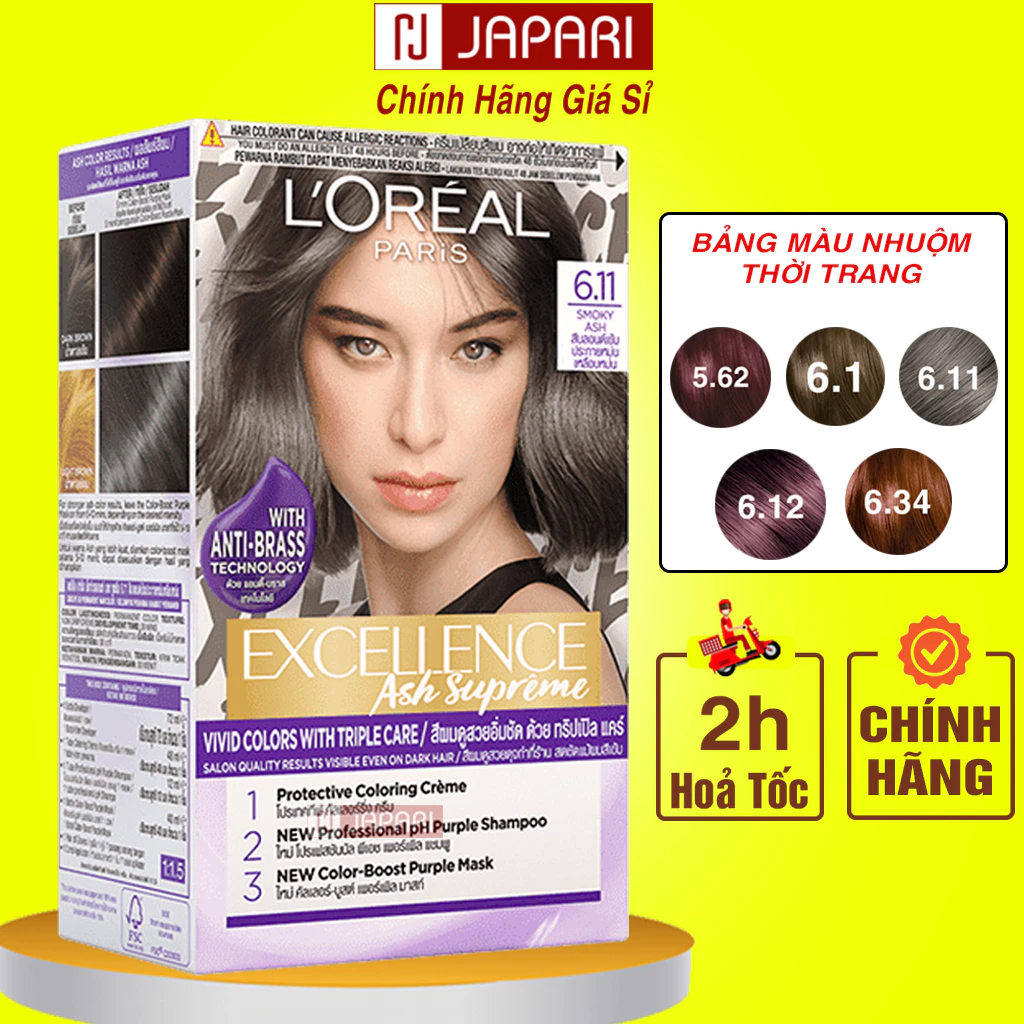 Thuốc Nhuộm Tóc Phủ Bạc Loreal Thời Trang CHÍNH HÃNG -Thuốc Nhuộm Tóc Tại Nhà Màu Nâu Lạnh, Xám Khói, Đen, Vàng-Japari