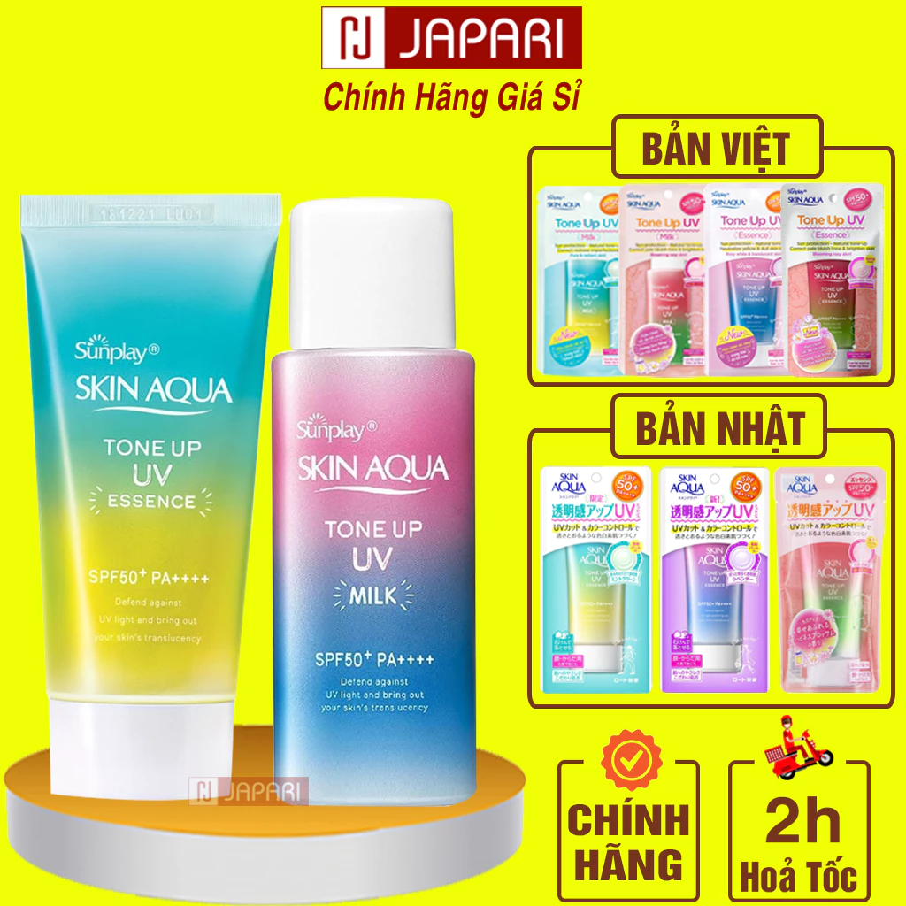 Kem Chống Nắng Skin Aqua Sunplay Tone Up Nhật Bản, Việt- KCN Kiềm Dầu Nâng Tone Cho Da Dầu Mụn, Khô Da Mặt & Body JAPARI