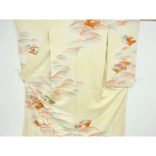 Trang phục truyền thống Nhật Bản - Antique Kimono thêu hoa cúc và hình sóng - Kiku and Raging waves Embroidery