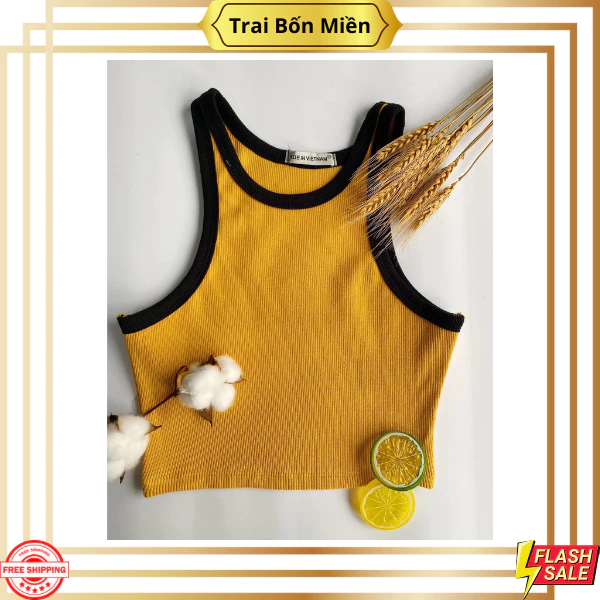 Áo Croptop BA LỖ PHỐI VIỀN Basic Trơn Nữ Thun Gân Kiểu Ôm Body