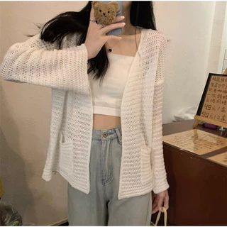 áo khoác len cardigan lưới mix 2 túi (1100#)