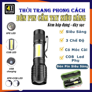 Đèn Pin Mini Siêu Sáng Cao Cấp Có Zoom Gần Xa Full Hộp Kèm Cáp Sạc - Đèn pin siêu sáng , Đèn pin cầm tay