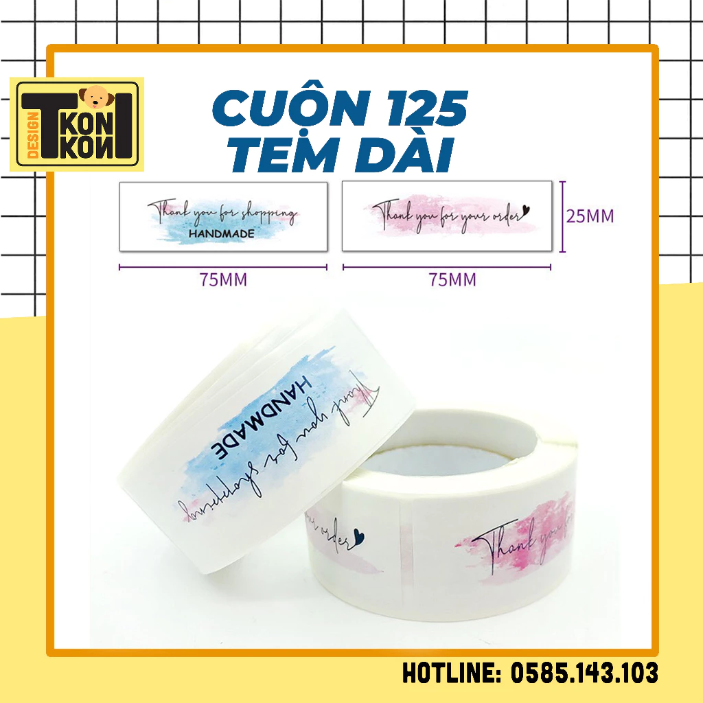 (SẴN) Cuộn 125 Tem Thank You Dài, Tem Nhãn Dán Sticker, Miếng Dán Decal Thank You Niêm Phong Hộp, Tem Cảm Ơn Khách Hàng