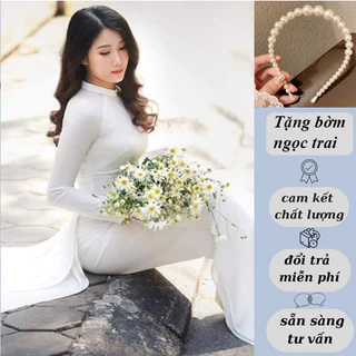 Áo dài trắng học sinh nữ 4 tà đi học 🌿tặng bờm🌿 truyền thống may sẵn 2 lớp lụa Chiffon cao cấp