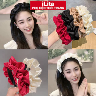 Băng đô cài tóc dễ thương bờm cute phụ kiện cho cô dâu lụa nhún satin iLita mặc áo dài nữ đẹp Hàn Quốc hottrend 2023