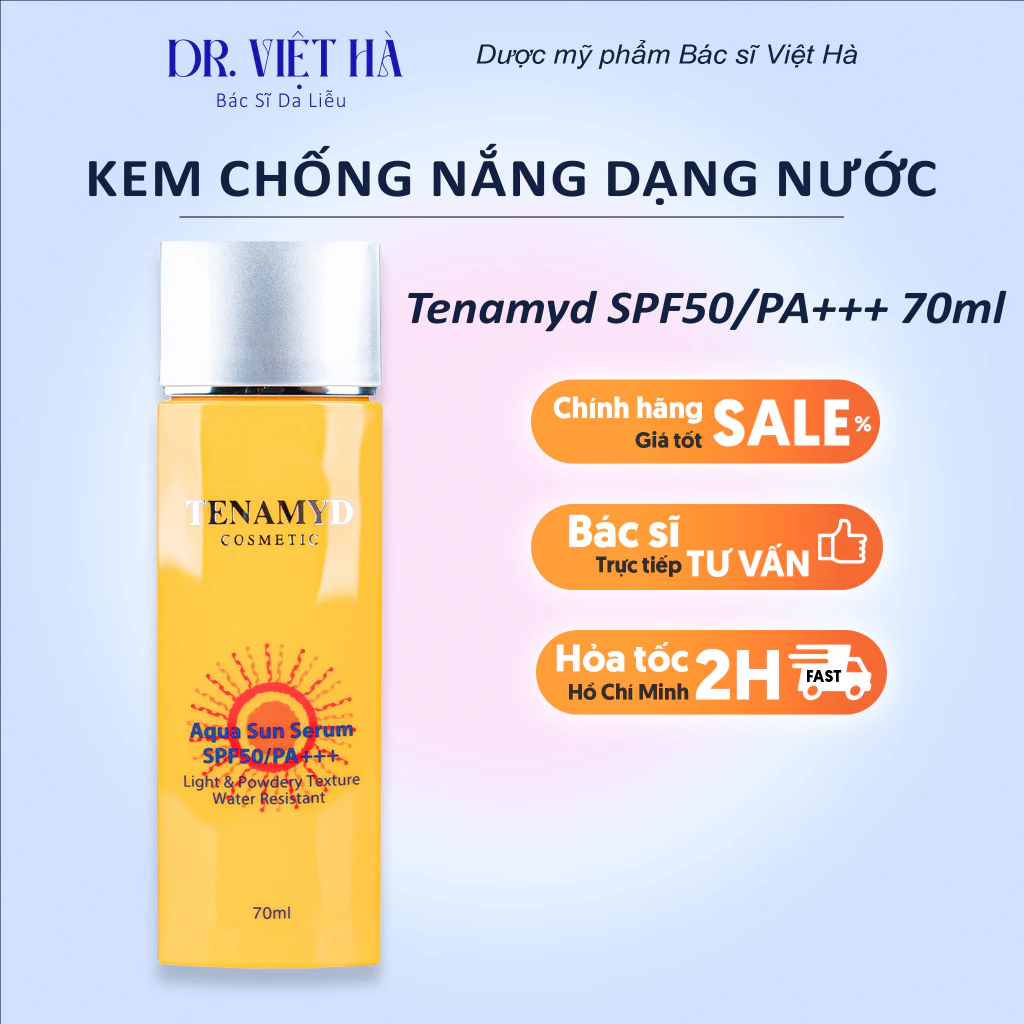 Kem Chống Nắng Dạng Nước giúp bảo vệ và duy trì độ ẩm cho da TENAMYD SPF50/PA+++ 70ml Aqua Sun Serum SPF50/PA+++