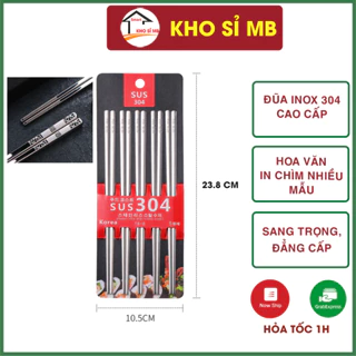 đũa inox 304 chống trượt set 5 đôi, đũa inox 304 nhật, hàn quốc dài 23 cm kho sỉ mb