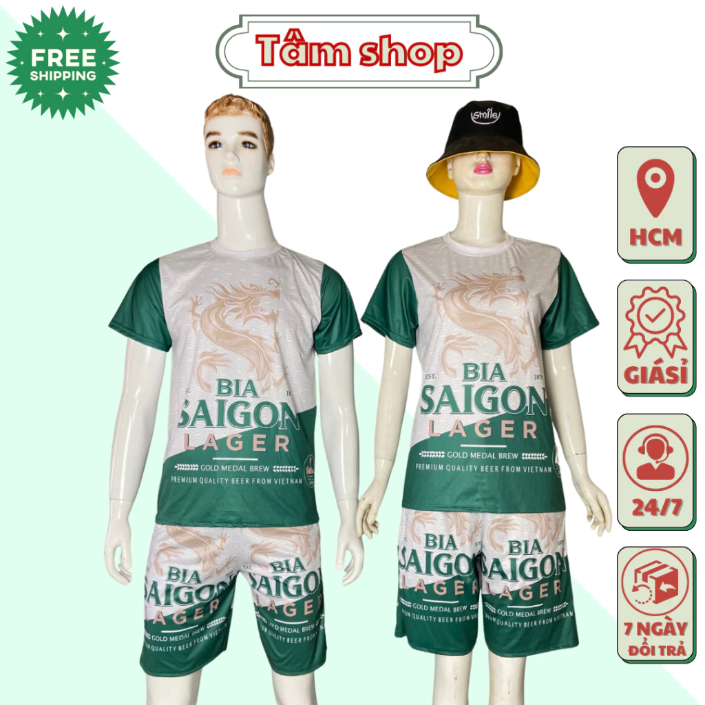 bộ quần áo BIA SAIGON cá tính - đồ mặc tập gym mặc nhà gồm áo thun và quần short đùi SIÊU MÁT MÙA HÈ - Tâm Shop KL7