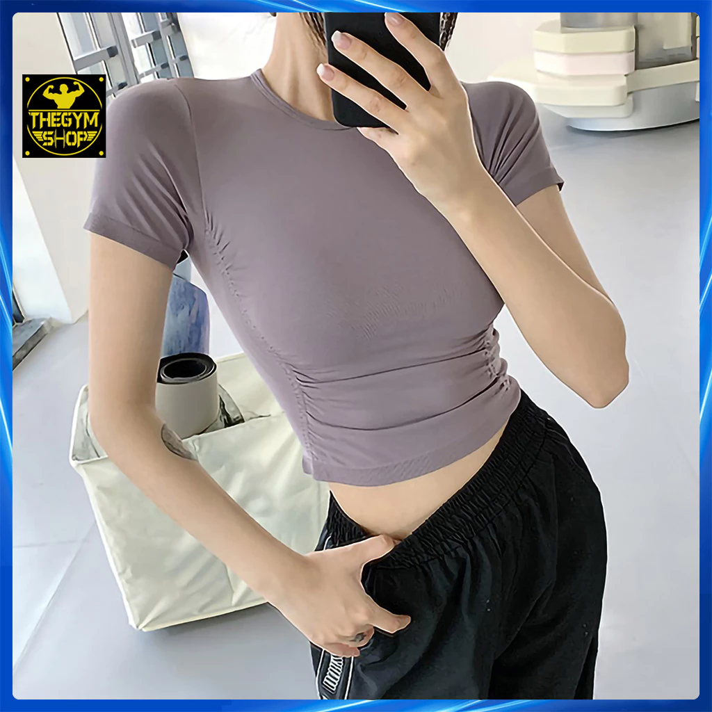 Áo tập gym yoga aerobic nữ AMIN AM068 dáng croptop cao cấp, ôm body mặc chơi thể thao, đi chơi