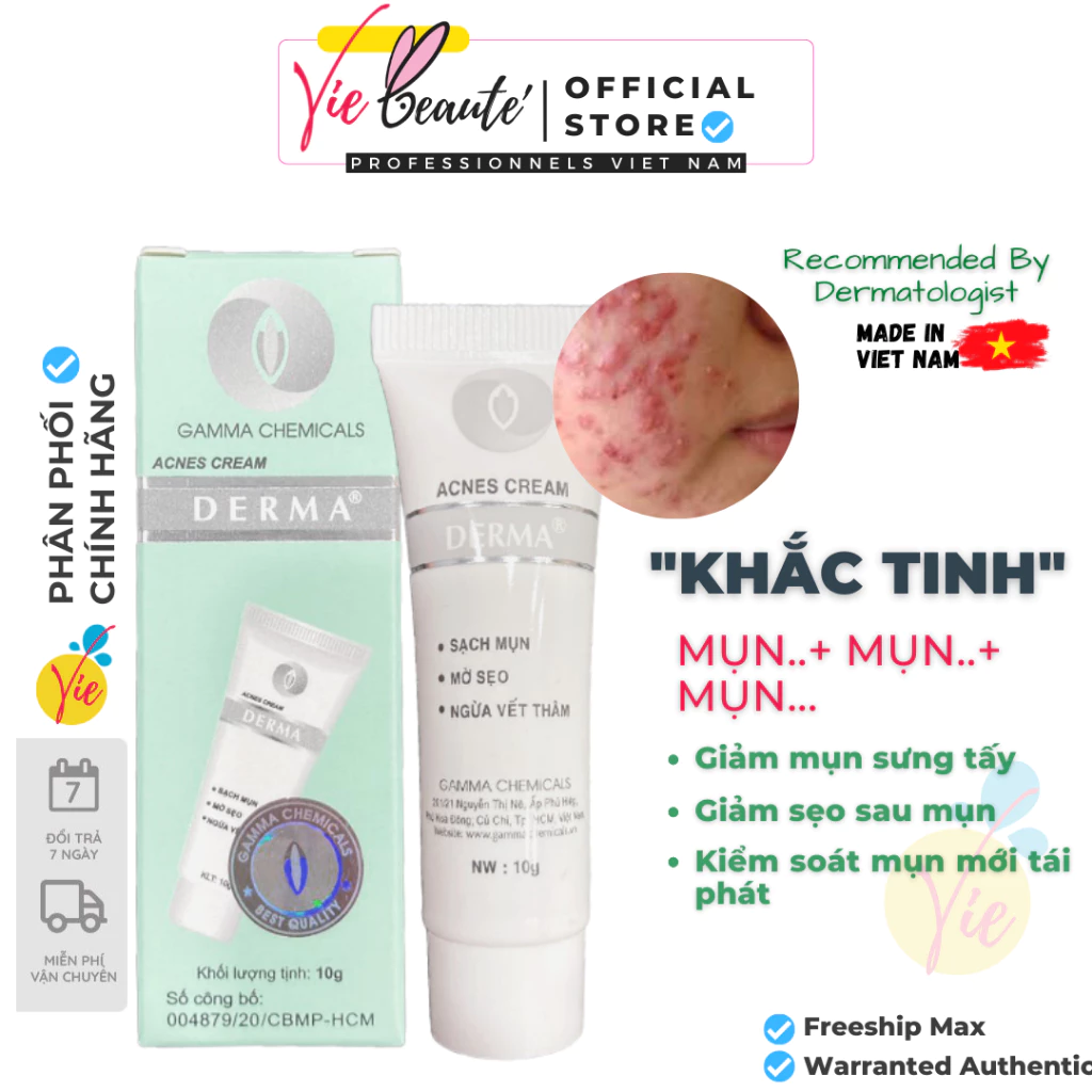 Kem giảm mụn Anti Acne Cream DERMA Gamma Chemicals giảm sưng, mờ thâm [10g]