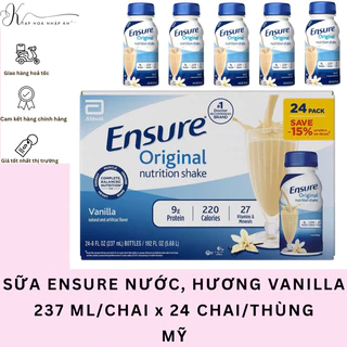 [LỐC 6 CHAI] SỮA NƯỚC ENSURE ORIGINAL NUTRITION SHAKE, HƯƠNG VANILLA 237ML