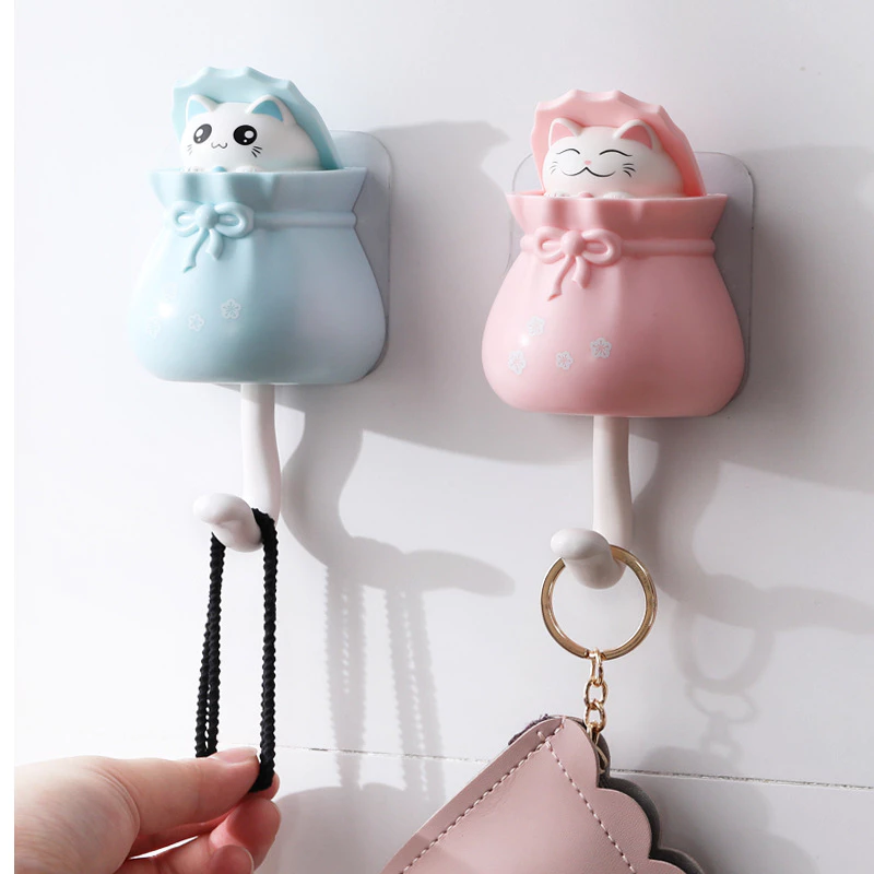 Móc Dán Tường Chú Mèo Thò Thụt Ngẩn Đầu Cực Cute, Móc Dán Tường Treo Đồ Chú Mèo Gật Gù Tiện Dụng