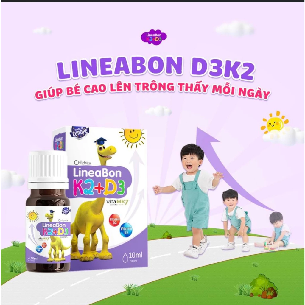 Siro Vitamin LineaBon K2+D3 ErgoPharm hỗ trợ bổ sung Vitamin D3 và Vitamin K2 (10ml)