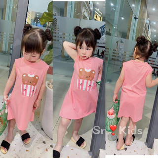 Váy đầm sát nách cotton hoạ tiết sn kids bé gái