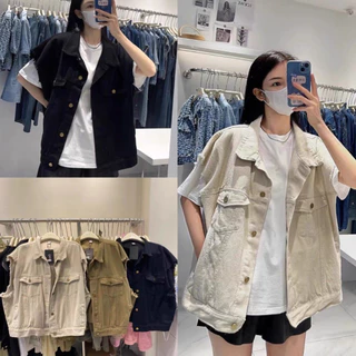 Áo gile jean nam nữ form rộng unisex, áo khoác bò denim jackit màu đen be nâu túi hộp phong cách ulzzang hàn quốc