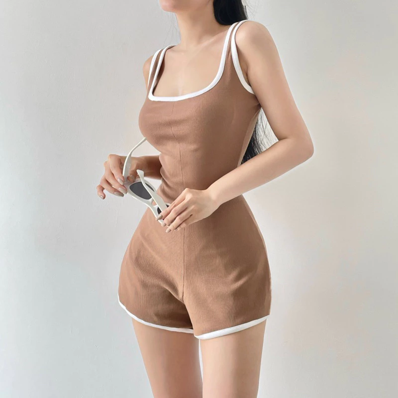 Playsuits thun co giãn dáng ngắn áo 2 dây Jumpsuit Basic NGOCCLOTHING nữ [FREESHIP] Bộ đồ liền thân phong cách thể thao