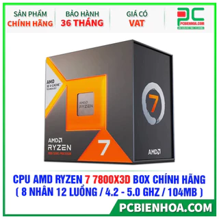 CPU AMD RYZEN 7 7800X3D BOX CHÍNH HÃNG ( 8 NHÂN 12 LUỒNG / 4.2 - 5.0 GHZ / 104MB )