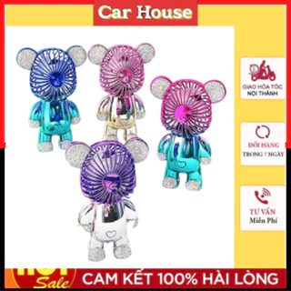 Gấu Đính Đá BearBrick + Quạt Điện Cầm Tay USB Cao Cấp Đặt Taplo Ô Tô, Đi Du Lịch, Bàn Làm Việc Siêu Mát